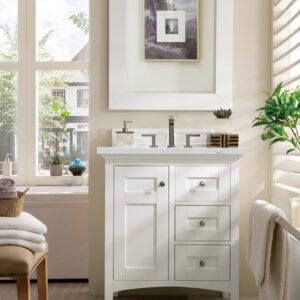 James Martin 527-V30-BW-3ENC Palisades 30 Inch Single Vanity Cabinet with Ethereal Noctis Quartz Top - Bright White