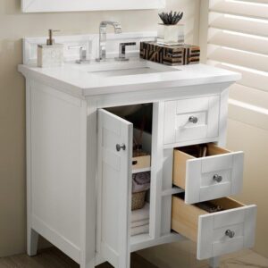 James Martin 527-V30-BW-3CAR Palisades 30 Inch Single Vanity in Bright White with 3 cm Carrara Marble Top