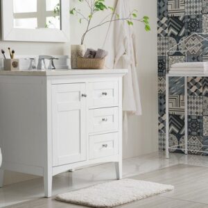 James Martin 527-V36-BW-3AF Palisades 36 Inch Single Vanity in Bright White with 3 cm Arctic Fall Solid Surface Top