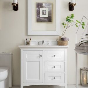 James Martin 527-V36-BW-3CAR Palisades 36 Inch Single Vanity in Bright White with 3 cm Carrara Marble Top