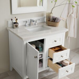 James Martin 527-V36-BW-3CAR Palisades 36 Inch Single Vanity in Bright White with 3 cm Carrara Marble Top