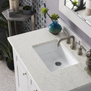 James Martin 527-V36-BW-3EJP Palisades 36 Inch Single Vanity in Bright White with 3 cm Eternal Jasmine Pearl Quartz Top with Sink