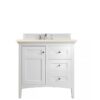 James Martin 527-V36-BW-3EMR Palisades 36 Inch Single Vanity in Bright White with 3 CM Eternal Marfil Quartz Top