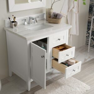 James Martin 527-V36-BW-3AF Palisades 36 Inch Single Vanity in Bright White with 3 cm Arctic Fall Solid Surface Top