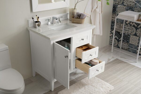 James Martin 527-V36-BW-3AF Palisades 36 Inch Single Vanity in Bright White with 3 cm Arctic Fall Solid Surface Top