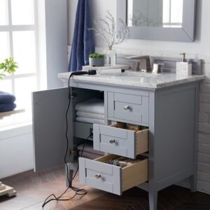 James Martin 527-V36-SL-3CAR Palisades 36 Inch Single Vanity in Silver Gray with 3 cm Carrara Marble Top