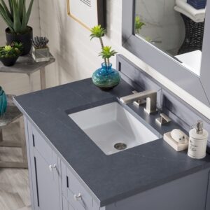 James Martin 527-V36-SL-3CSP Palisades 36 Inch Single Vanity in Silver Gray with 3 cm Charcoal Soapstone Quartz Top with Sink