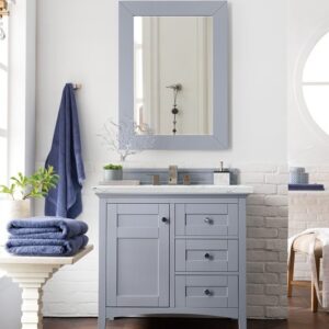 James Martin 527-V36-SL-3ENC Palisades 36 Inch Single Vanity Cabinet with Ethereal Noctis Quartz Top - Silver Gray