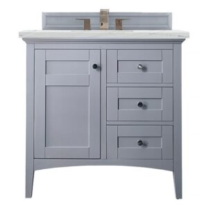 James Martin 527-V36-SL-3ENC Palisades 36 Inch Single Vanity Cabinet with Ethereal Noctis Quartz Top - Silver Gray