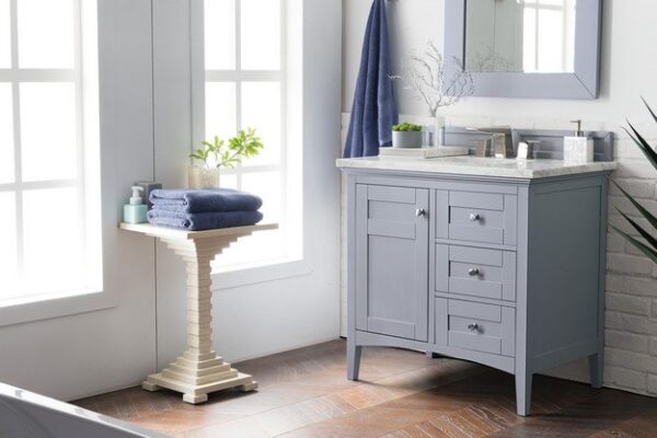 James Martin 527-V36-SL-3AF Palisades 36 Inch Single Vanity in Silver Gray with 3 cm Arctic Fall Solid Surface Top