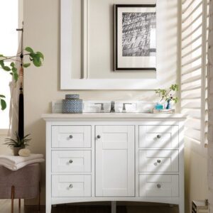 James Martin 527-V48-BW-3AF Palisades 48 Inch Single Vanity in Bright White with 3 cm Arctic Fall Solid Surface Top