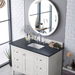 James Martin 527-V48-BW-3CSP Palisades 48 Inch Single Vanity in Bright White with 3 cm Charcoal Soapstone Quartz Top with Sink