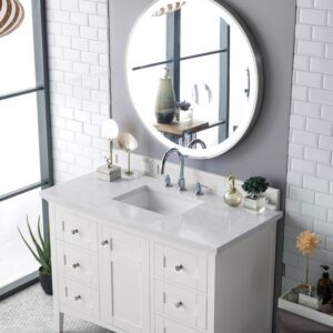 James Martin 527-V48-BW-3EJP Palisades 48 Inch Single Vanity in Bright White with 3 cm Eternal Jasmine Pearl Quartz Top with Sink