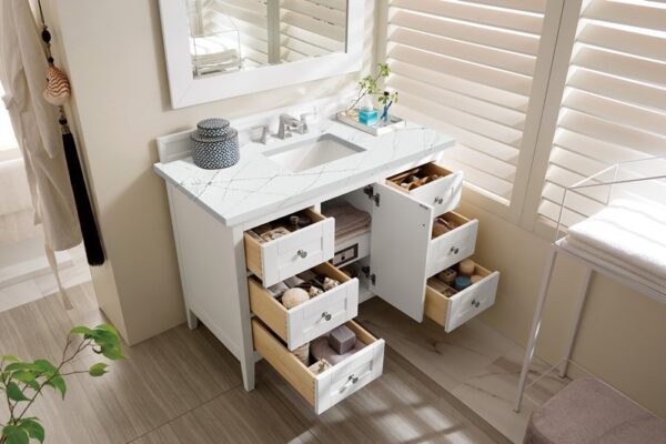 James Martin 527-V48-BW-3ENC Palisades 48 Inch Single Vanity Cabinet with Ethereal Noctis Quartz Top - Bright White