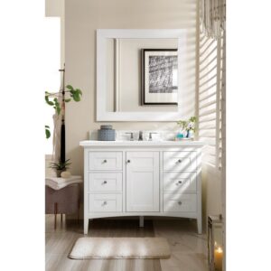 James Martin 527-V48-BW-3WZ Palisades 48 Inch Single Vanity in Bright White with 3cm White Zeus Quartz Top