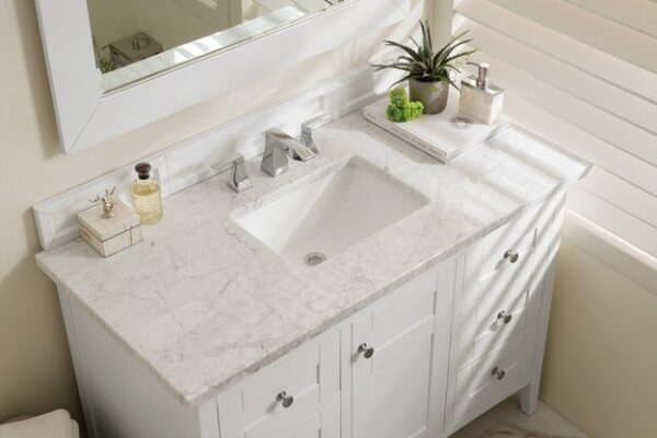 James Martin 527-V48-BW-3CAR Palisades 48 Inch Single Vanity in Bright White with 3 cm Carrara Marble Top