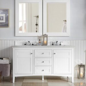 James Martin 527-V60D-BW-3AF Palisades 60 Inch Double Vanity in Bright White with 3 cm Arctic Fall Solid Surface Top