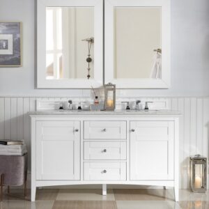 James Martin 527-V60D-BW-3AF Palisades 60 Inch Double Vanity in Bright White with 3 cm Arctic Fall Solid Surface Top