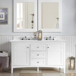 James Martin 527-V60D-BW-3ENC Palisades 60 Inch Double Vanity Cabinet with Ethereal Noctis Quartz Top - Bright White