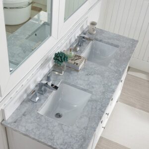 James Martin 527-V60D-BW-3CAR Palisades 60 Inch Double Vanity in Bright White with 3 cm Carrara Marble Top