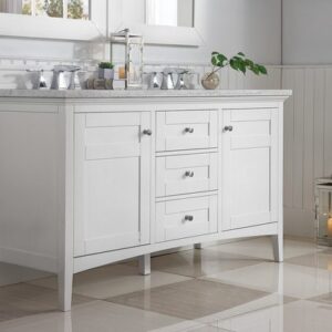 James Martin 527-V60D-BW-3AF Palisades 60 Inch Double Vanity in Bright White with 3 cm Arctic Fall Solid Surface Top