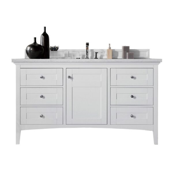 James Martin 527-V60S-BW-3CAR Palisades 60 Inch Single Vanity in Bright White with 3 cm Carrara Marble Top