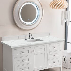 James Martin 527-V60S-BW-3ENC Palisades 60 Inch Single Vanity Cabinet with Ethereal Noctis Quartz Top - Bright White