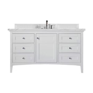 James Martin 527-V60S-BW-3ENC Palisades 60 Inch Single Vanity Cabinet with Ethereal Noctis Quartz Top - Bright White