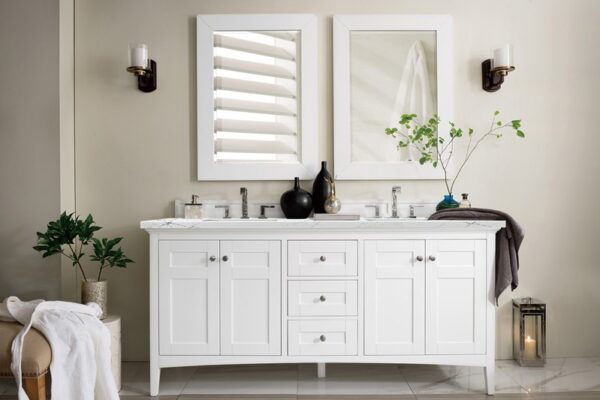 James Martin 527-V72-BW-3ENC Palisades 72 Inch Double Vanity Cabinet with Ethereal Noctis Quartz Top - Bright White