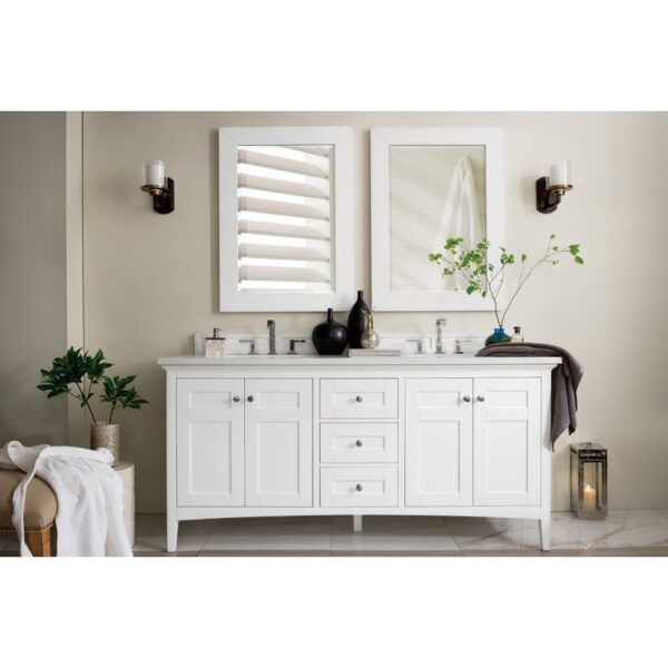 James Martin 527-V72-BW-3WZ Palisades 72 Inch Double Vanity in Bright White with 3cm White Zeus Quartz Top