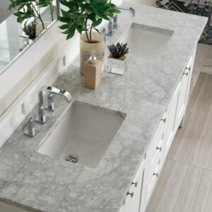 James Martin 527-V72-BW-3CAR Palisades 72 Inch Double Vanity in Bright White with 3 cm Carrara Marble Top