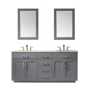 Altair 531072-CA Ivy 72 Inch Double Sink Bathroom Vanity Set with Carrara White Marble Countertop and Mirror