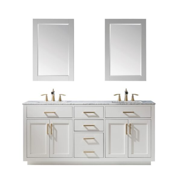 Altair 531072-CA Ivy 72 Inch Double Sink Bathroom Vanity Set with Carrara White Marble Countertop and Mirror