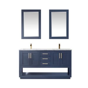 Altair 532060-CA Remi 60 Inch Double Sink Bathroom Vanity Set with Carrara White Marble Countertop and Mirror