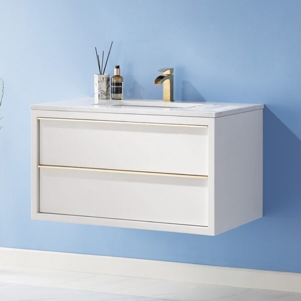 Altair 534036-WH-AW-NM Morgan 36 Inch Single Sink Bathroom Vanity with Composite Carrara White Stone Countertop