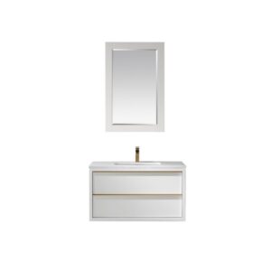 Altair 534036-WH-AW Morgan 36 Inch Single Sink Bathroom Vanity Set with Composite Carrara White Stone Countertop and Mirror