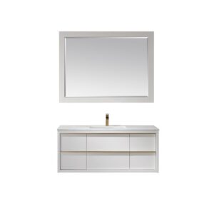 Altair 534048-WH-AW Morgan 48 Inch Single Sink Bathroom Vanity Set with Composite Carrara White Stone Countertop and Mirror