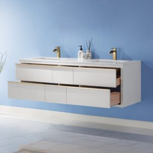 Altair 534060-WH-AW-NM Morgan 60 Inch Double Sink Bathroom Vanity with Composite Carrara White Stone Countertop