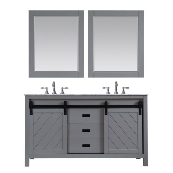 Altair 536060-CA Kinsley 60 Inch Double Sink Bathroom Vanity Set with Carrara White Marble Countertop and Mirror