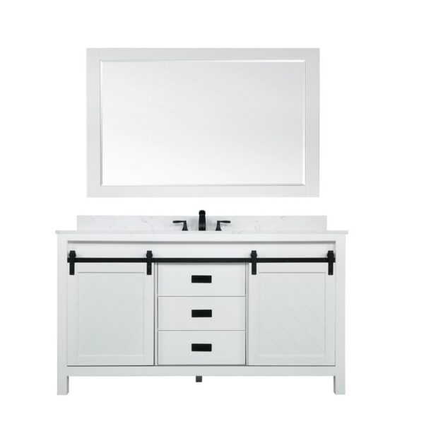 Altair 536060S-AW Kinsley 60 Inch Single Sink Bathroom Vanity Set with Aosta White Composite Stone Countertop with Mirror