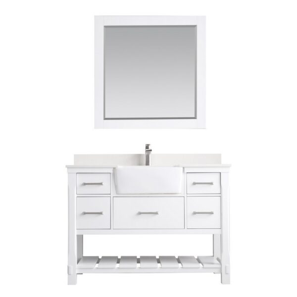 Altair 537048-AW Georgia 48 Inch Single Sink Bathroom Vanity Set with Composite Carrara White Stone Top with White Farmhouse Basin and Mirror