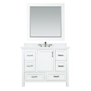 Altair 538042-AW Isla 42 Inch Single Sink Bathroom Vanity Set and Composite Carrara White Stone Countertop with Mirror