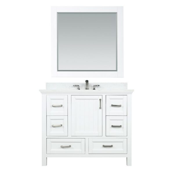 Altair 538042-AW Isla 42 Inch Single Sink Bathroom Vanity Set and Composite Carrara White Stone Countertop with Mirror