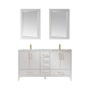 Altair 541060-CA Sutton 60 Inch Double Sink Bathroom Vanity Set with Carrara White Marble Countertop and Mirror