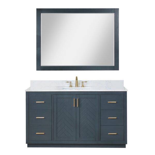 Altair 543060S-GW Gazsi 60 Inch Freestanding Single Bathroom Vanity Set with Grain White Composite Stone Countertop and Mirror