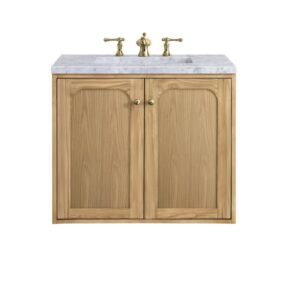 James Martin 545-V30-LNO-3CAR Laurent 30 Inch Light Natural Oak Single Sink Vanity with 3 cm Carrara Marble Top