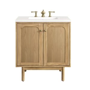 James Martin 545-V30-LNO-3WZ Laurent 30 Inch Single Vanity in Light Natural Oak with 3cm White Zeus Top