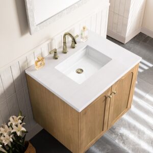 James Martin 545-V30-LNO-3WZ Laurent 30 Inch Single Vanity in Light Natural Oak with 3cm White Zeus Top