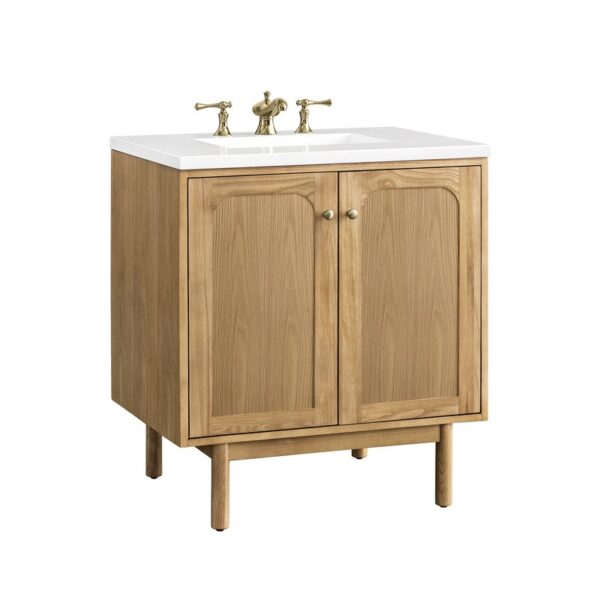 James Martin 545-V30-LNO-3WZ Laurent 30 Inch Single Vanity in Light Natural Oak with 3cm White Zeus Top