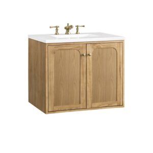 James Martin 545-V30-LNO-3WZ Laurent 30 Inch Single Vanity in Light Natural Oak with 3cm White Zeus Top